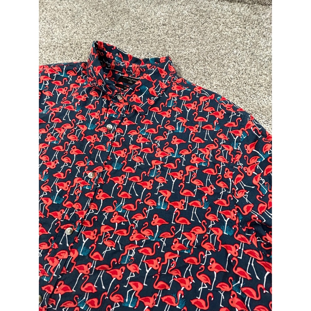 Banana‎ Republic Mens XXL Slim Fit Linen Blend Flamingo Print Shirt #0679